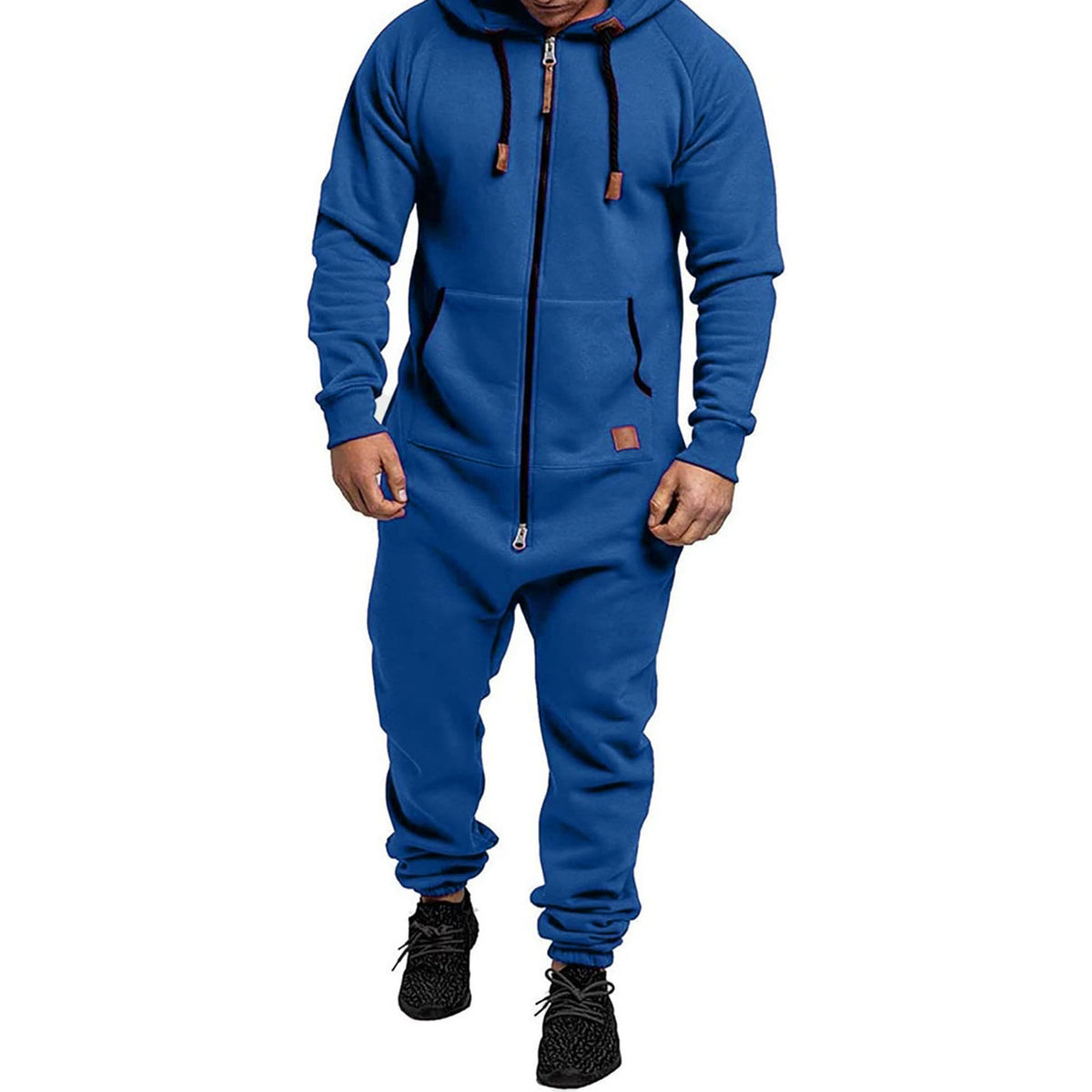 Men's Hooded Fleece Jumpsuit – Full-Zip One-Piece with Pockets, Relaxed Fit for Fall & Winter