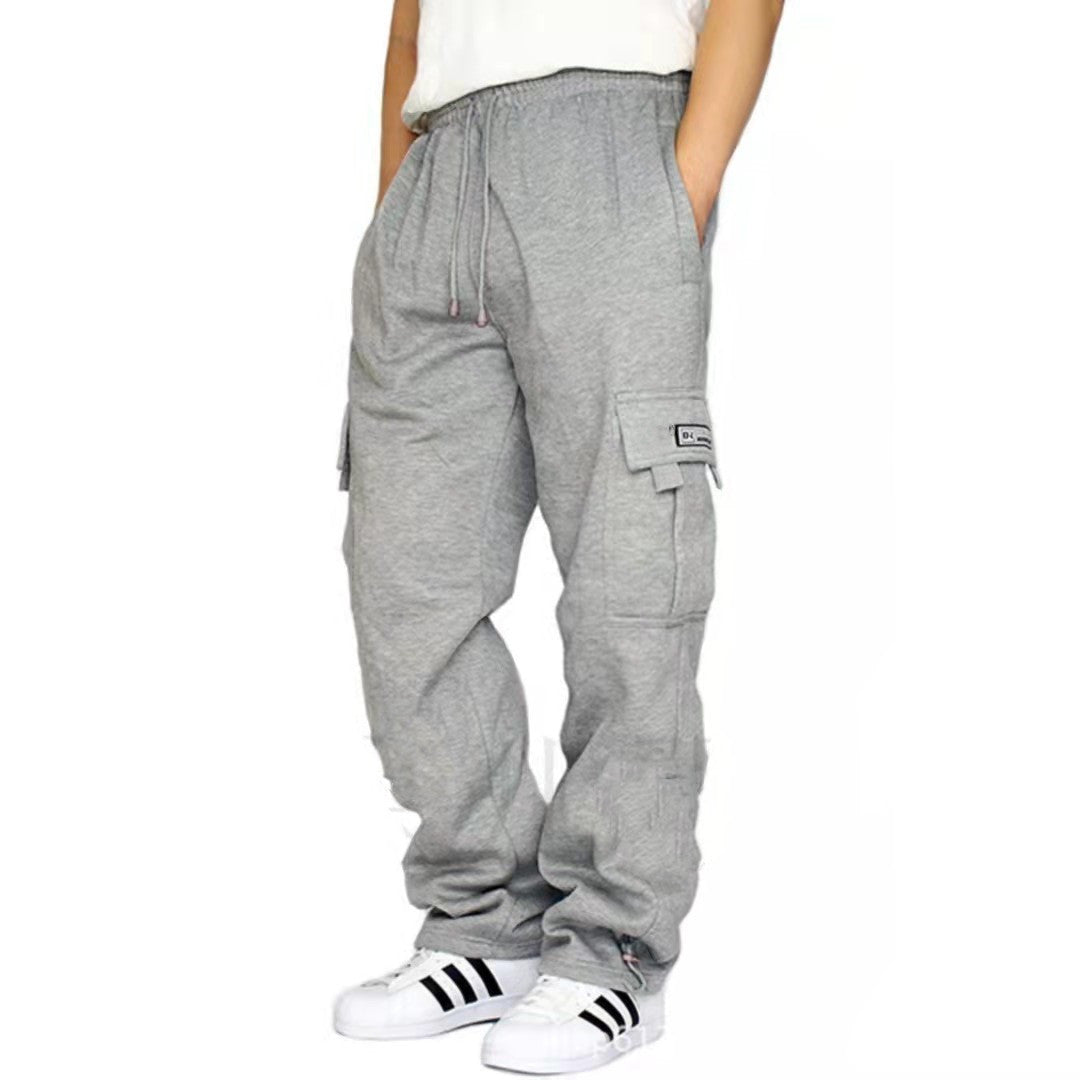 Men's Loose Straight Cargo Sweatpants with Adjustable Drawstring Cuffs