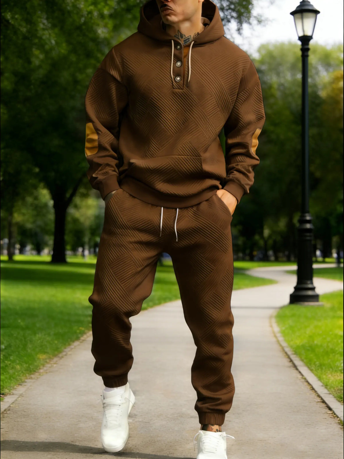 Men's Textured Stripe Hoodie & Joggers 2-Piece Tracksuit Set