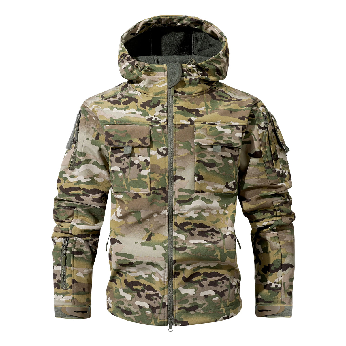 Men's Fleece-Lined Hooded Work Jacket – Water-Resistant Utility Coat with 9 Pockets