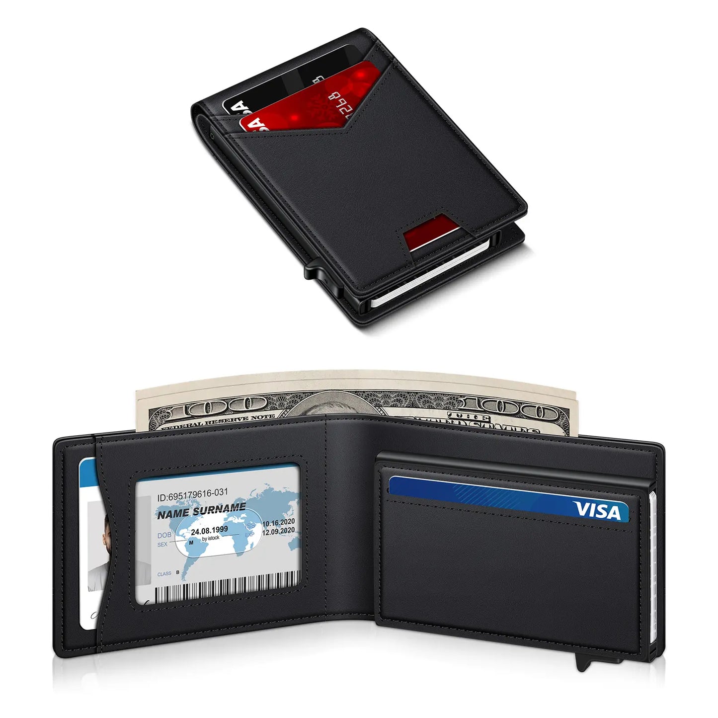 Men's RFID Minimalist Bifold Wallet - 1 ID Window, Pop‑Up Card Holder, Money Clip 💳