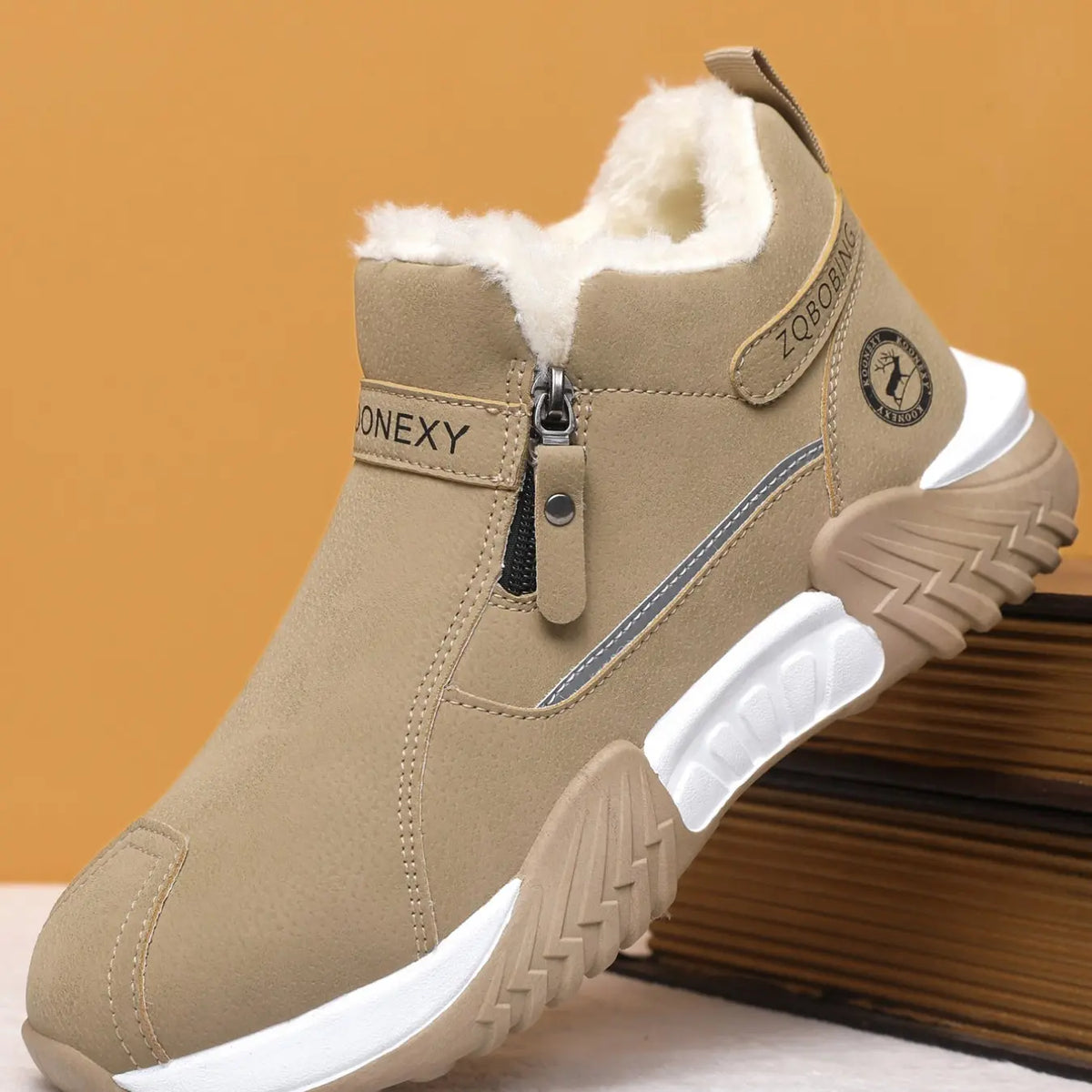 Unisex Winter Snow Casual Ankle Boots in Khaki and Gray