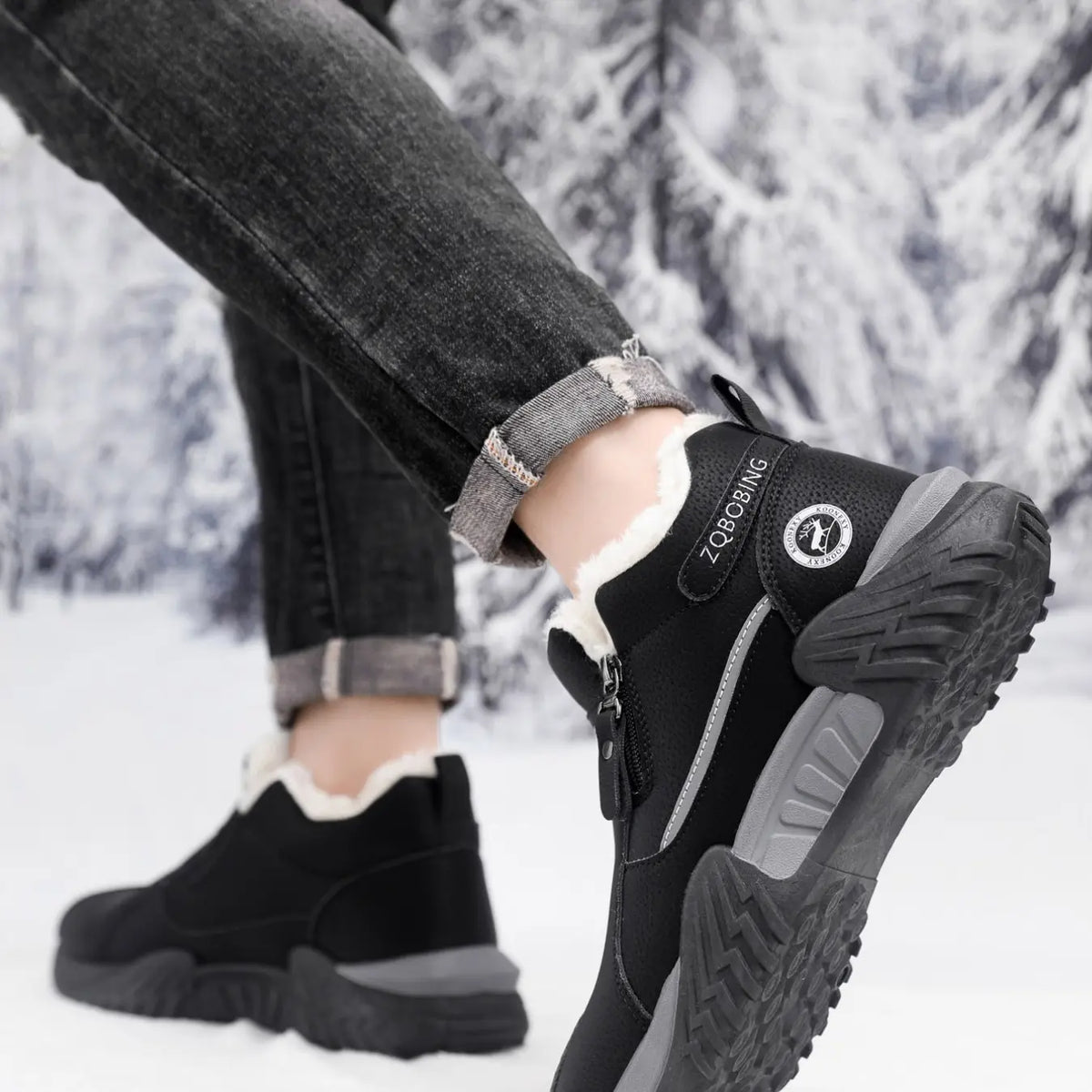 Unisex Winter Snow Casual Ankle Boots in Khaki and Gray