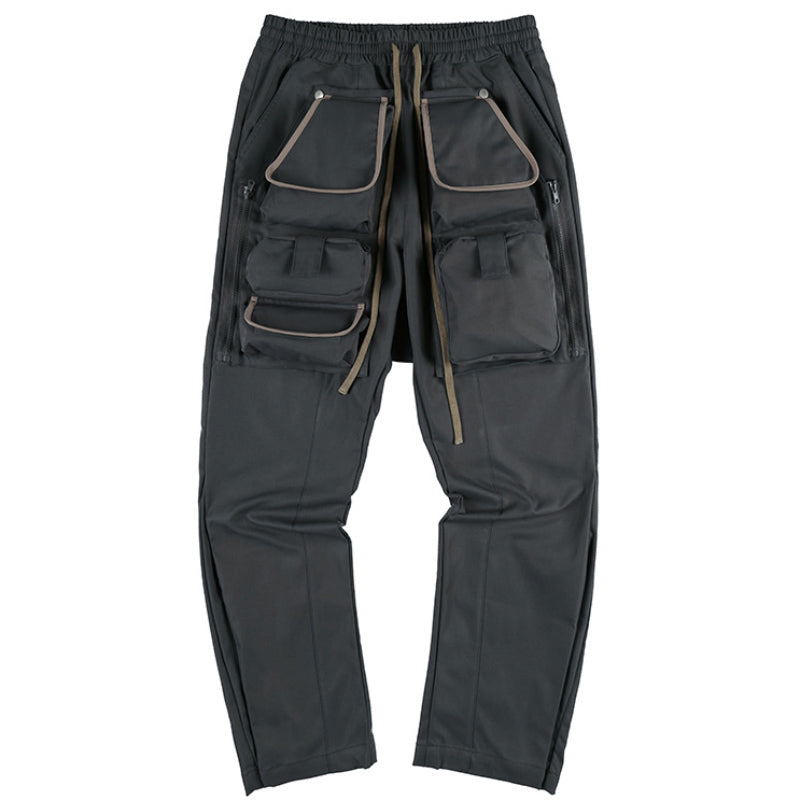 Men's Multi-Pocket Workwear Drawstring Trousers, front view