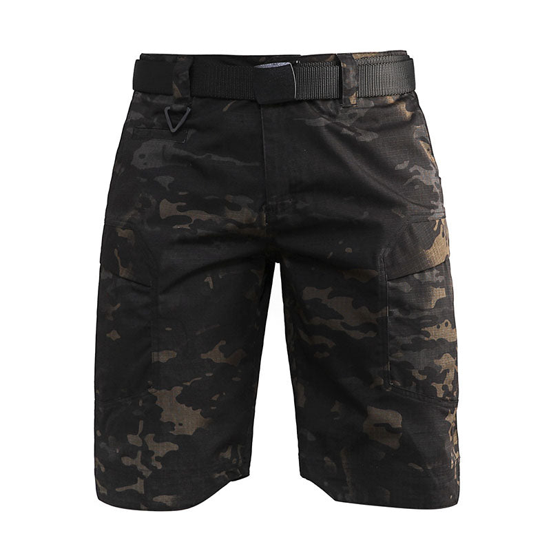 Men's Urban Outdoor Multi-Pocket Camo Shorts, close-up detail