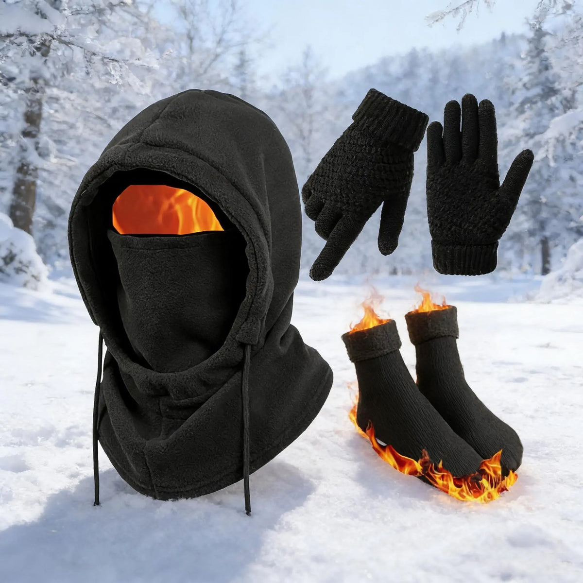 Unisex Winter Warm Set – Windproof Full-Face Mask, Touchscreen Gloves & Thermal Socks