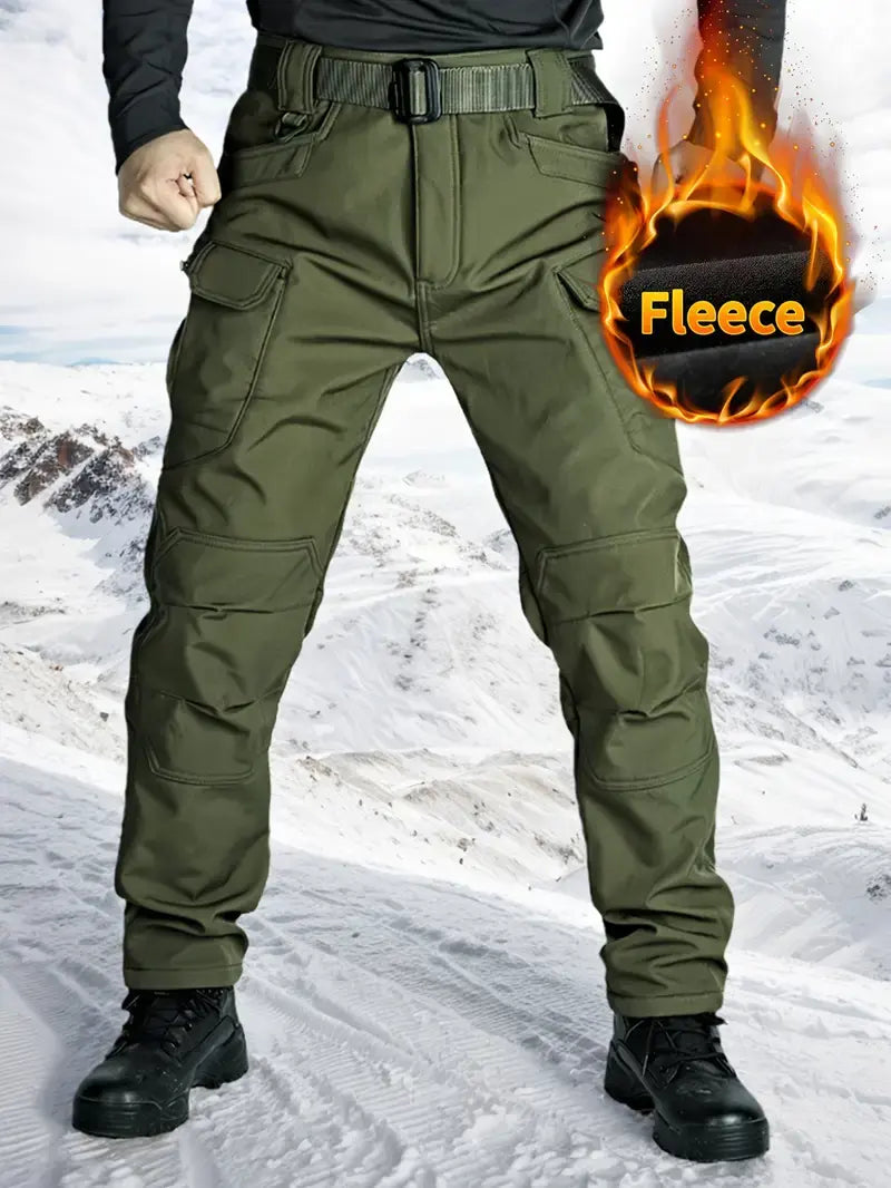Men's Fleece-Lined Tactical Cargo Pants – Windproof Winter Hiking & Work Pants
