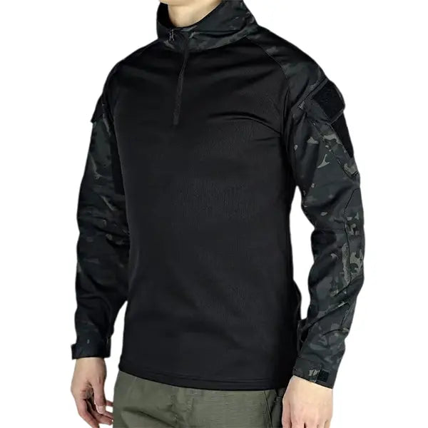 Men's Camo Half-Zip Stand Collar Long-Sleeve Top - Stretch Outdoor Layer