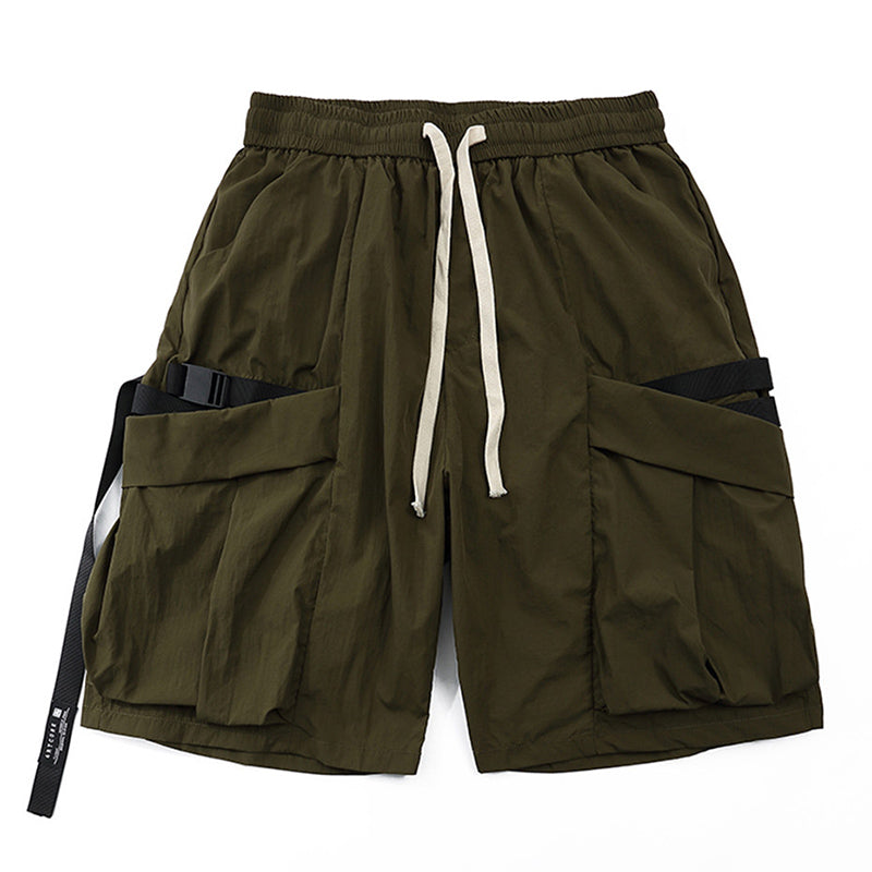 Men's Solid Color Multi-Pocket Shorts, fabric detail