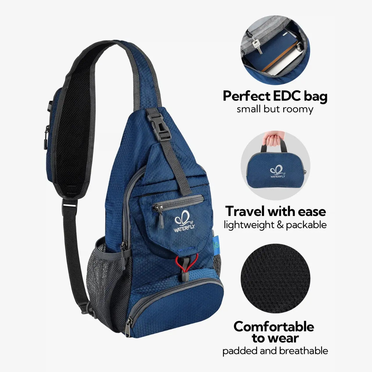 Packable Nylon Sling Backpack – Lightweight Crossbody Chest Bag for Hiking & Travel