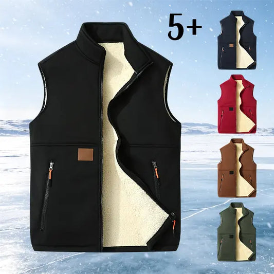 Men's Fleece-Lined Winter Vest, Full-Zip Stand Collar Gilet with Zip Pockets