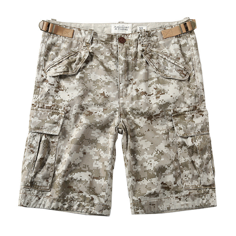 Men's Casual Camo Elastic Cargo Shorts, front view