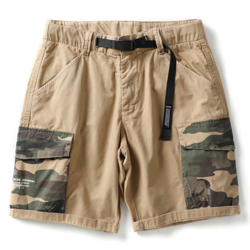 Men's Casual Camo Panel-Pocket Utility Shorts, waist detail