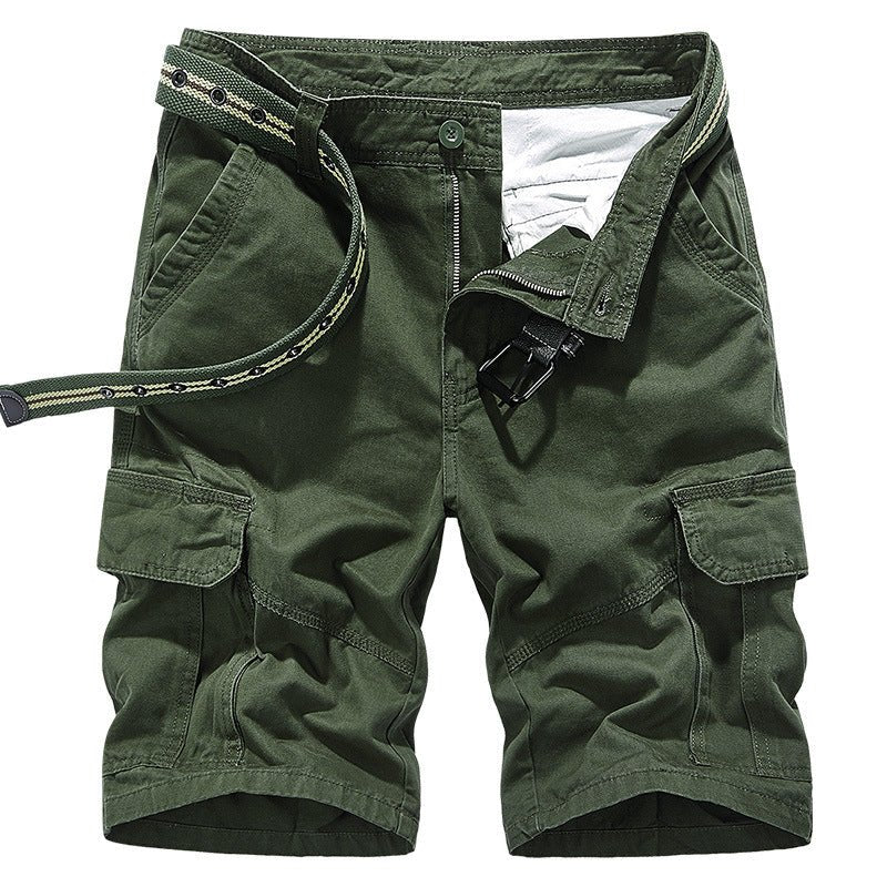 Men's Overalls Casual Loose Multi-Pocket Washed Shorts, close-up detail