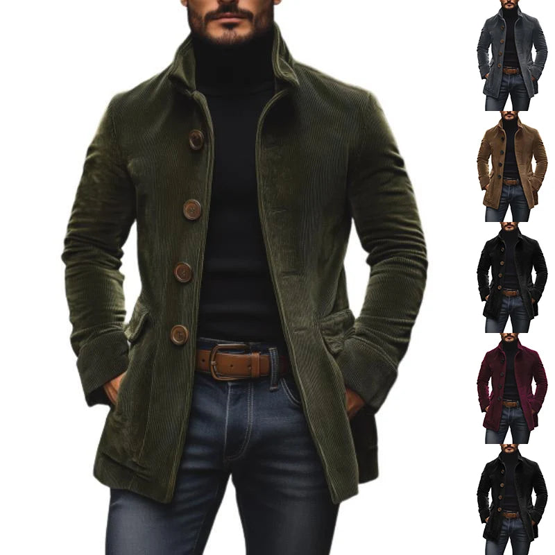 Men's Corduroy Stand Collar Jacket – Single Breasted, Slim Fit, S–3XL
