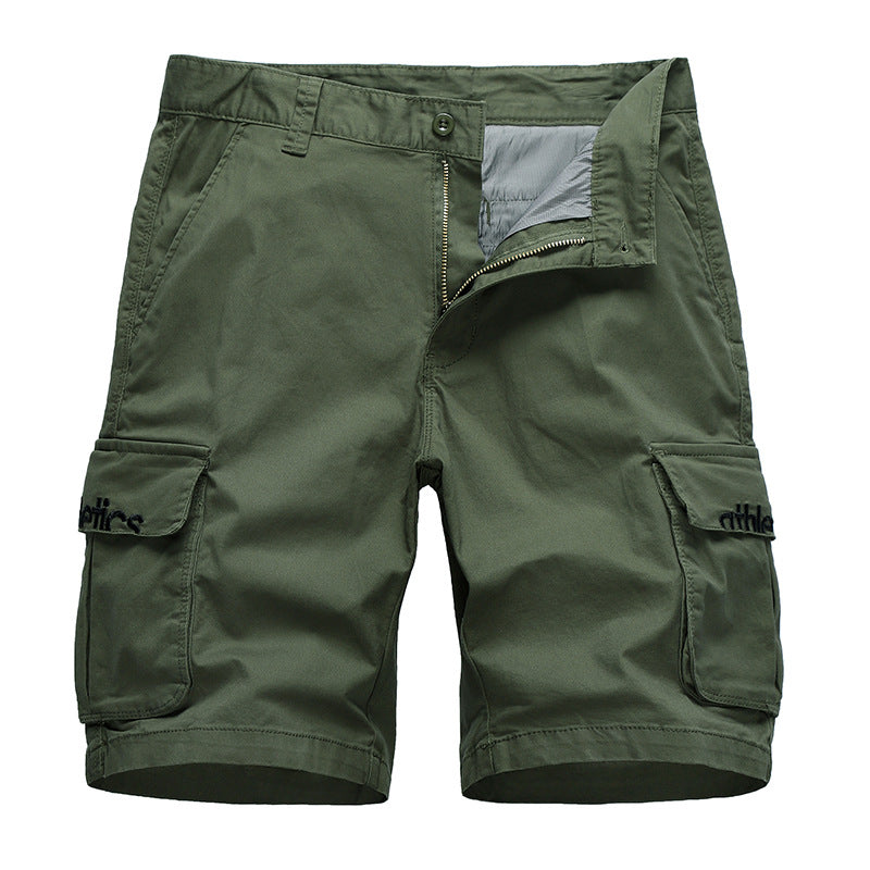 Men's Loose Embroidered-Pocket Shorts, full-length view