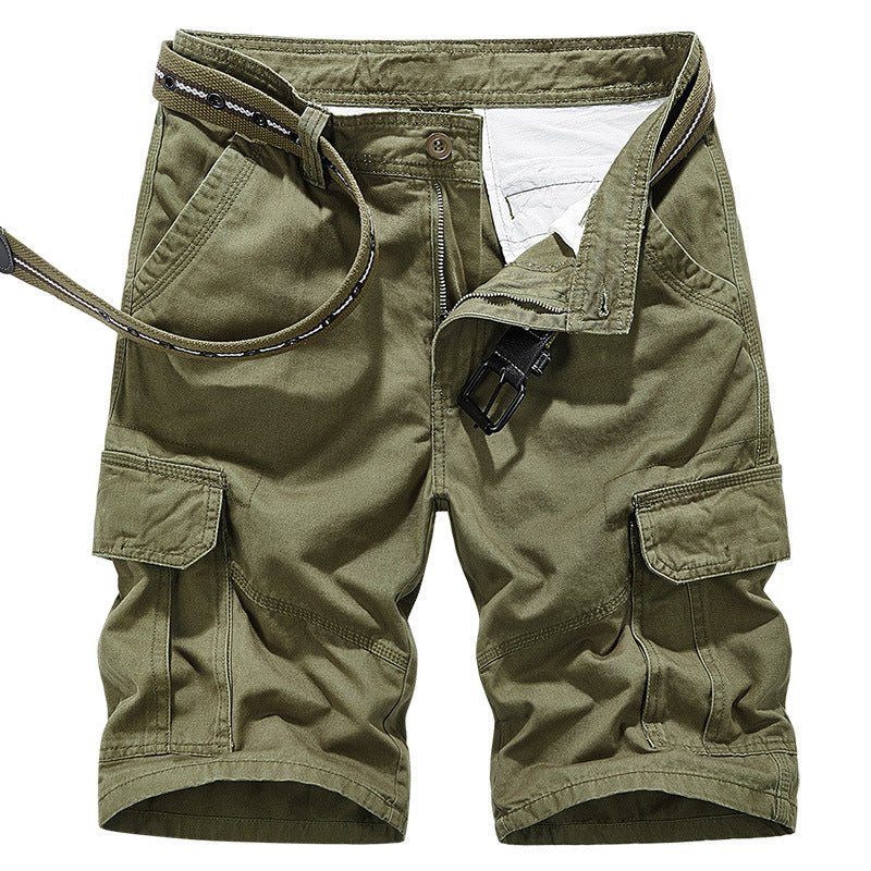 Men's Overalls Casual Loose Multi-Pocket Washed Shorts, full-length view