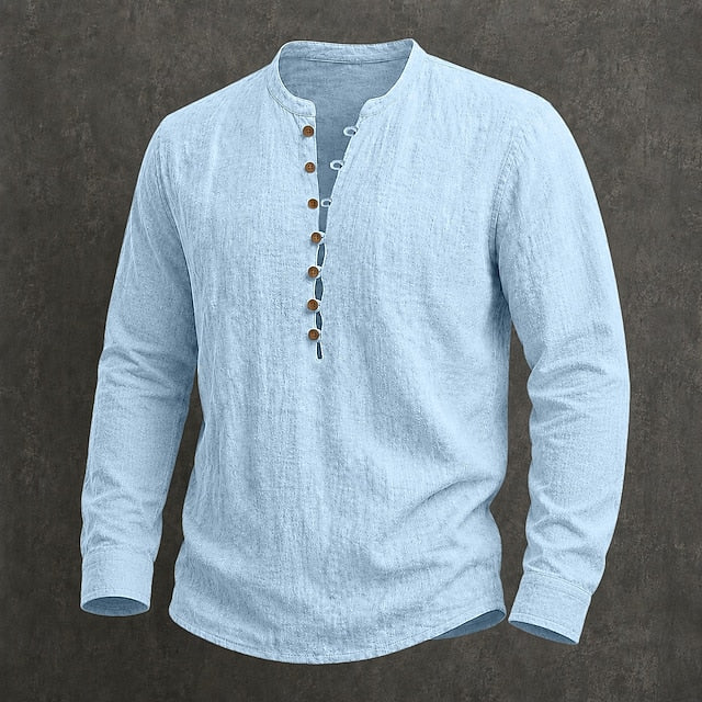 Men's Linen Short Sleeve Popover Shirt — Casual Summer Button Shirt