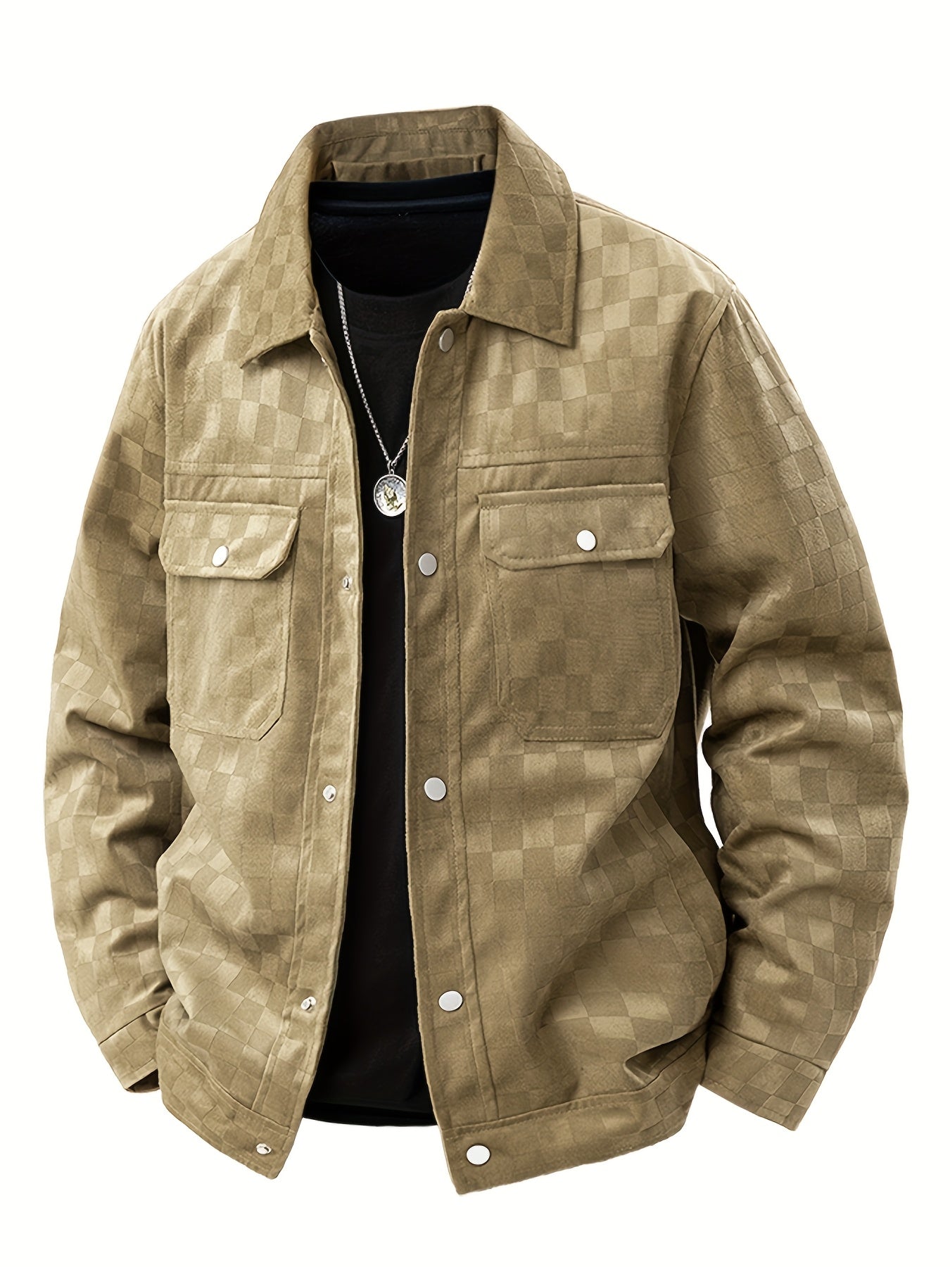 Men’s Printed Snap Button Utility Jacket With Chest Pockets