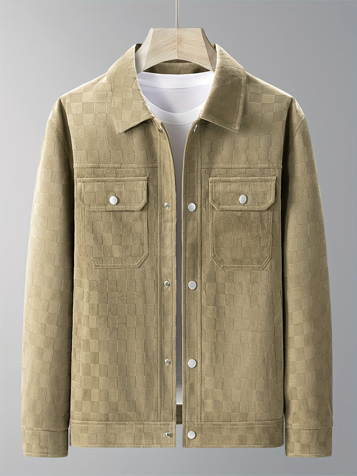 Men’s Printed Snap Button Utility Jacket With Chest Pockets