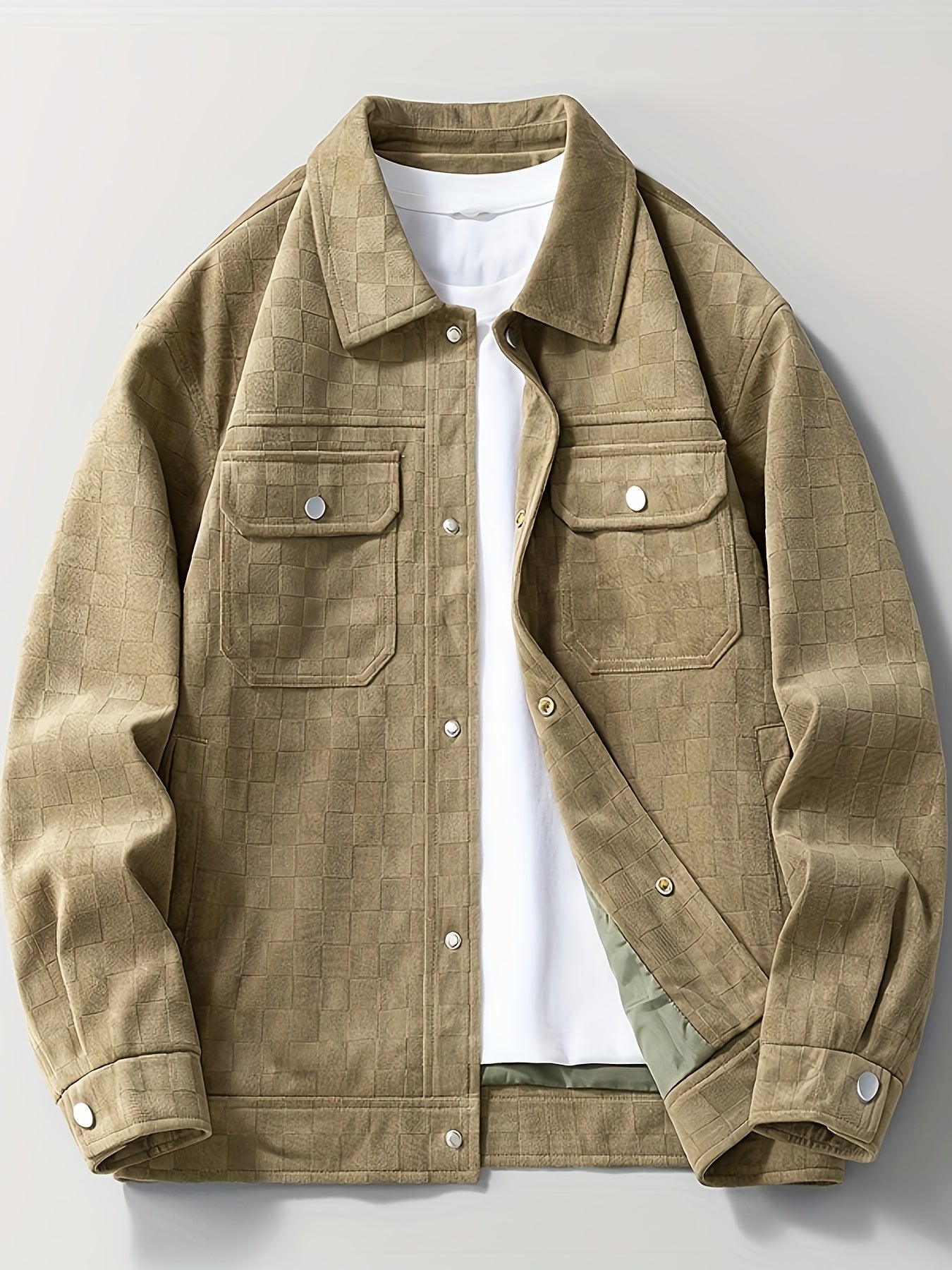 Men’s Printed Snap Button Utility Jacket With Chest Pockets