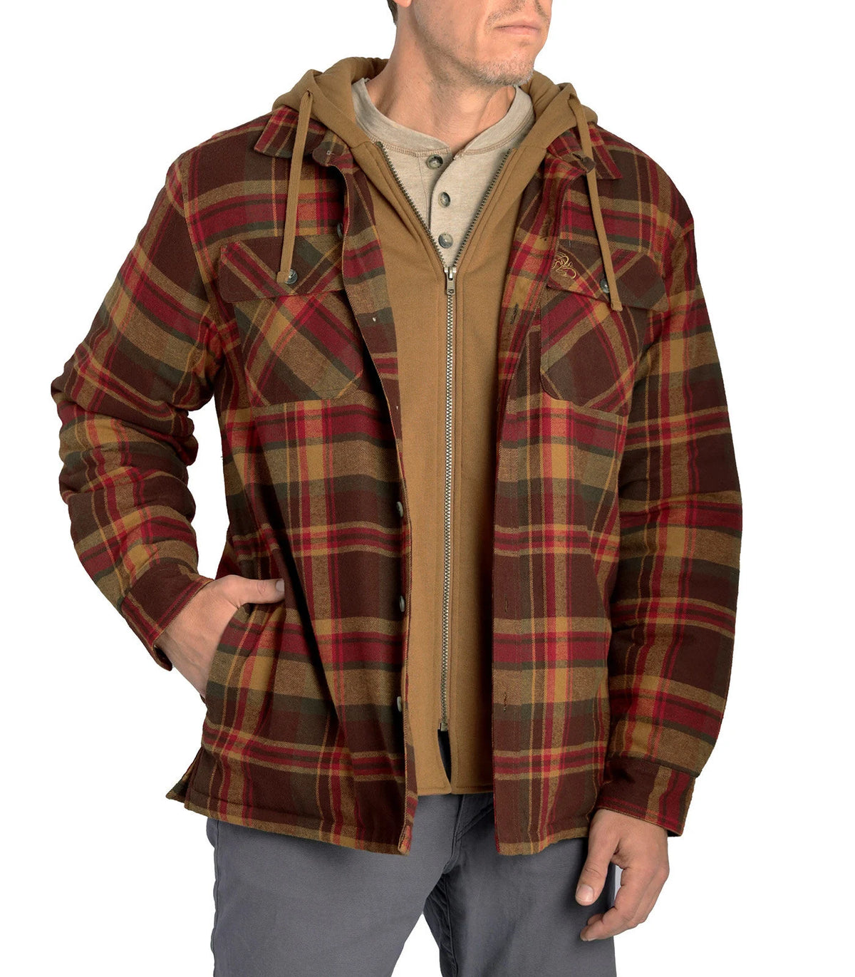 Men's Insulated Hooded Flannel Shirt Jacket – Quilted Lining, S–5XL