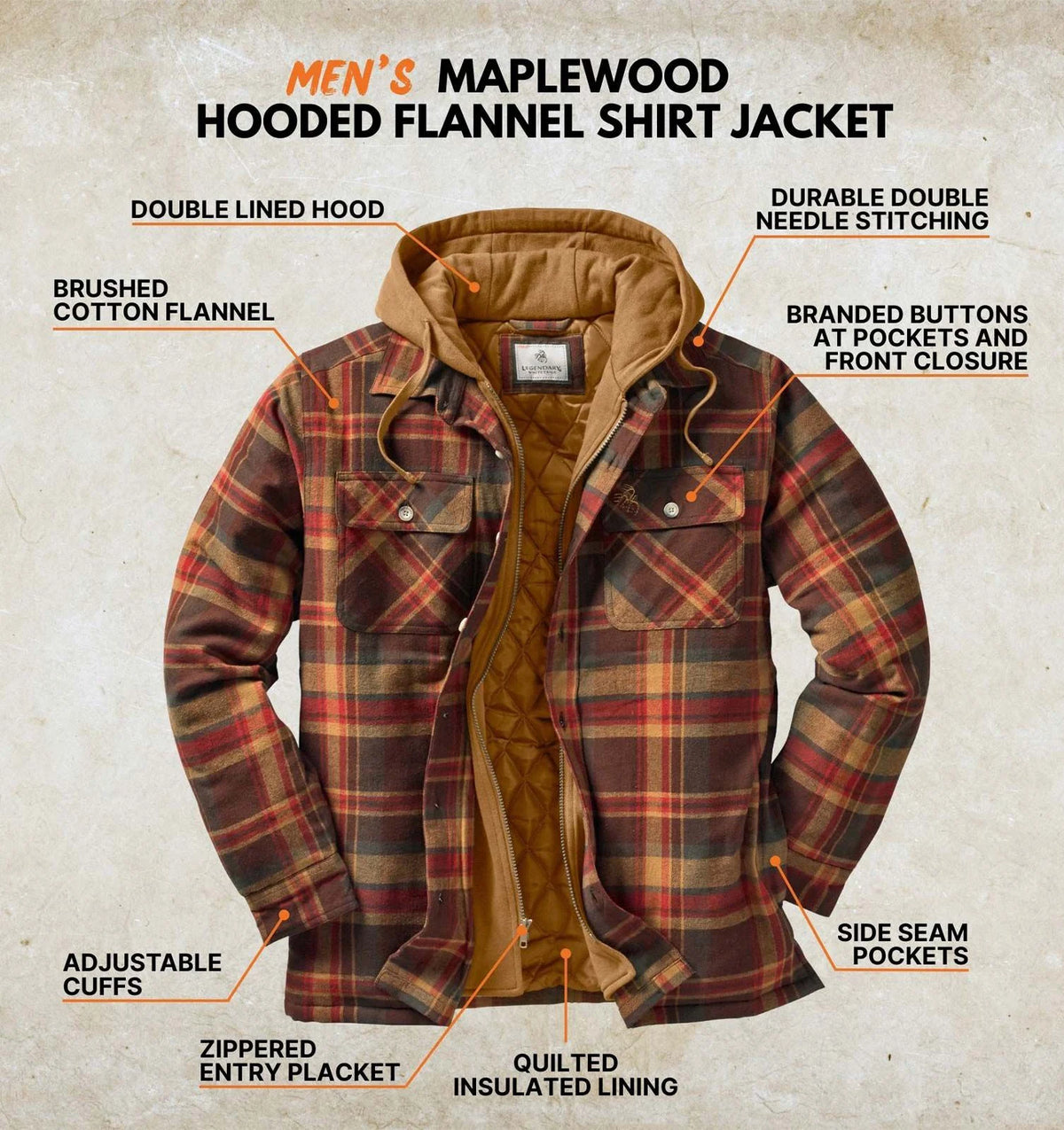 Men's Insulated Hooded Flannel Shirt Jacket – Quilted Lining, S–5XL