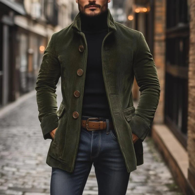 Men's Corduroy Stand Collar Jacket – Single Breasted, Slim Fit, S–3XL