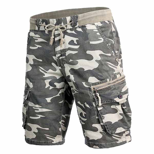 Men's Elastic-Waist Strap Camo Shorts, worn lifestyle shot