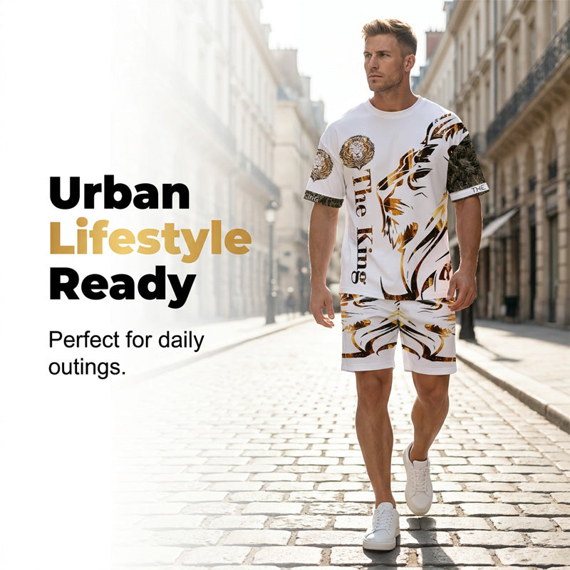 📢📢40% OFF !! ⏰ Men's Lion Graphic Set – Bold, Breathable, Urban Cool 😎