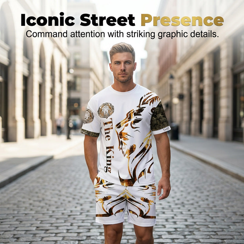 📢📢40% OFF !! ⏰ Men's Lion Graphic Set – Bold, Breathable, Urban Cool 😎