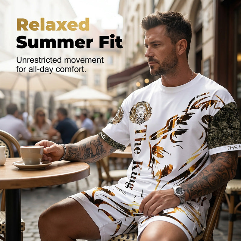 📢📢40% OFF !! ⏰ Men's Lion Graphic Set – Bold, Breathable, Urban Cool 😎