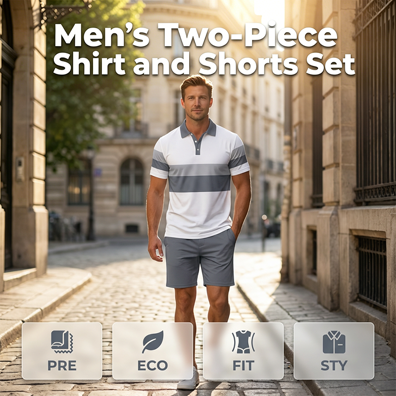 Men's Two-Piece Shirt and Shorts Set, front view