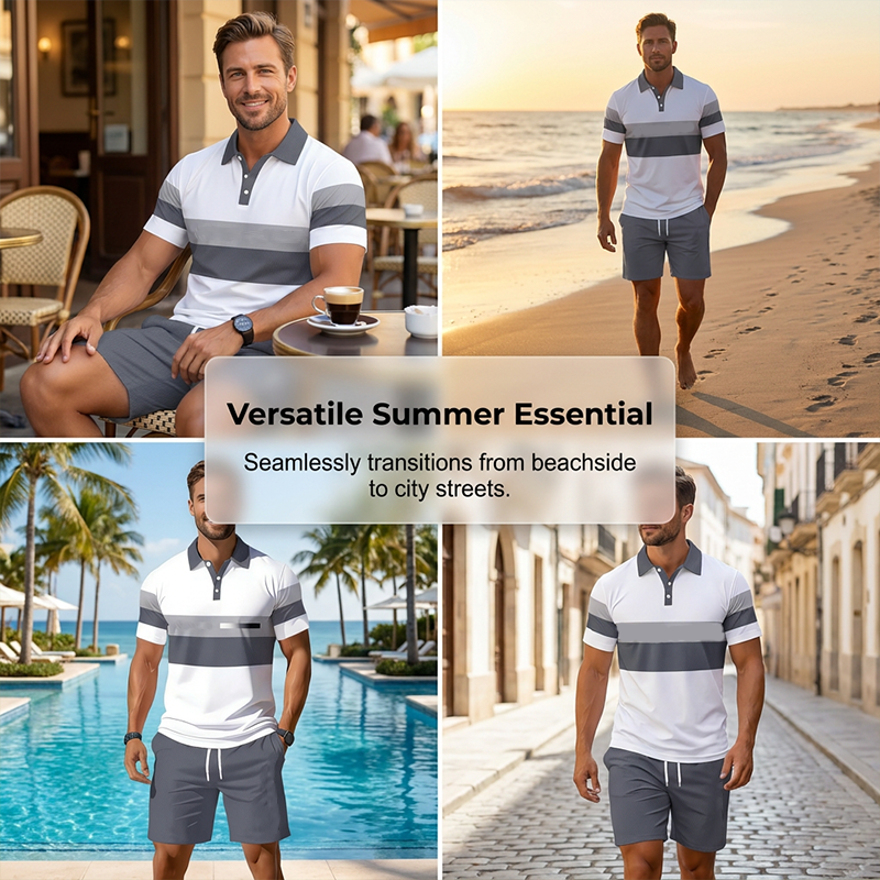 Men's Two-Piece Shirt and Shorts Set, color options