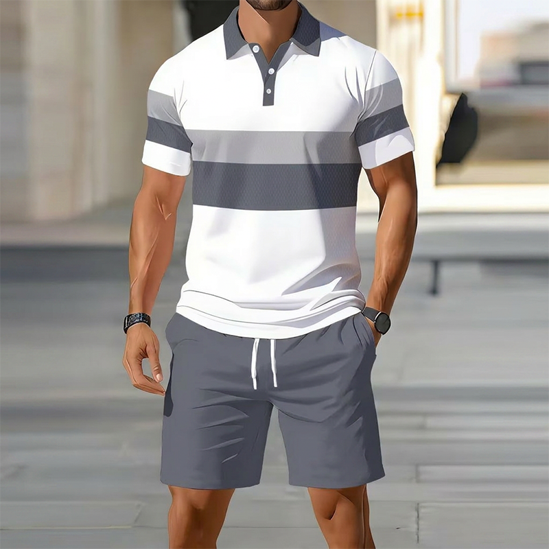 Men's Two-Piece Shirt and Shorts Set, size and color chart